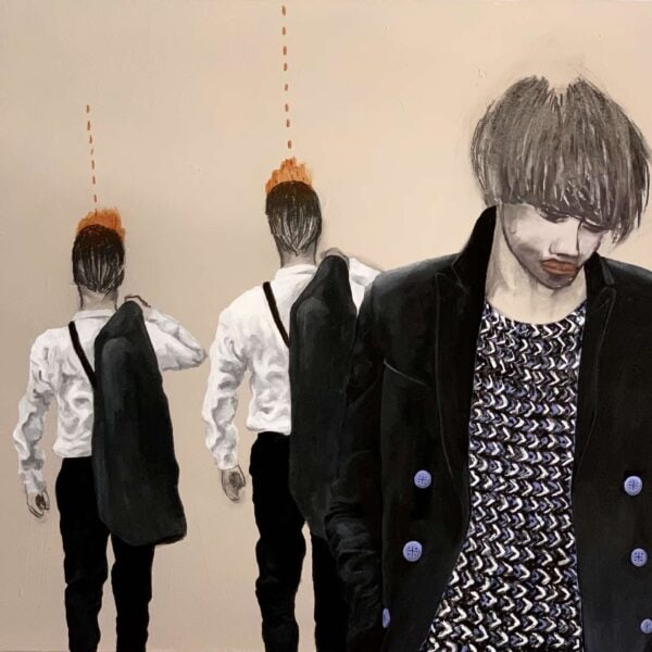 Des hommes dans la ville, 2020, Huile et acrylique sur toile, 130 x 195 cm 