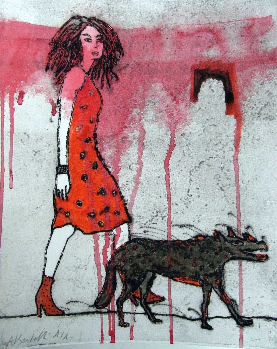 Femme au loup, 30×24 cm