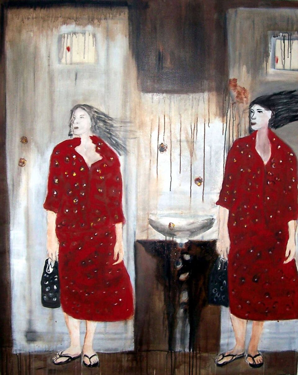 Les 2 femmes à la porte, 162x130 cm, 2005