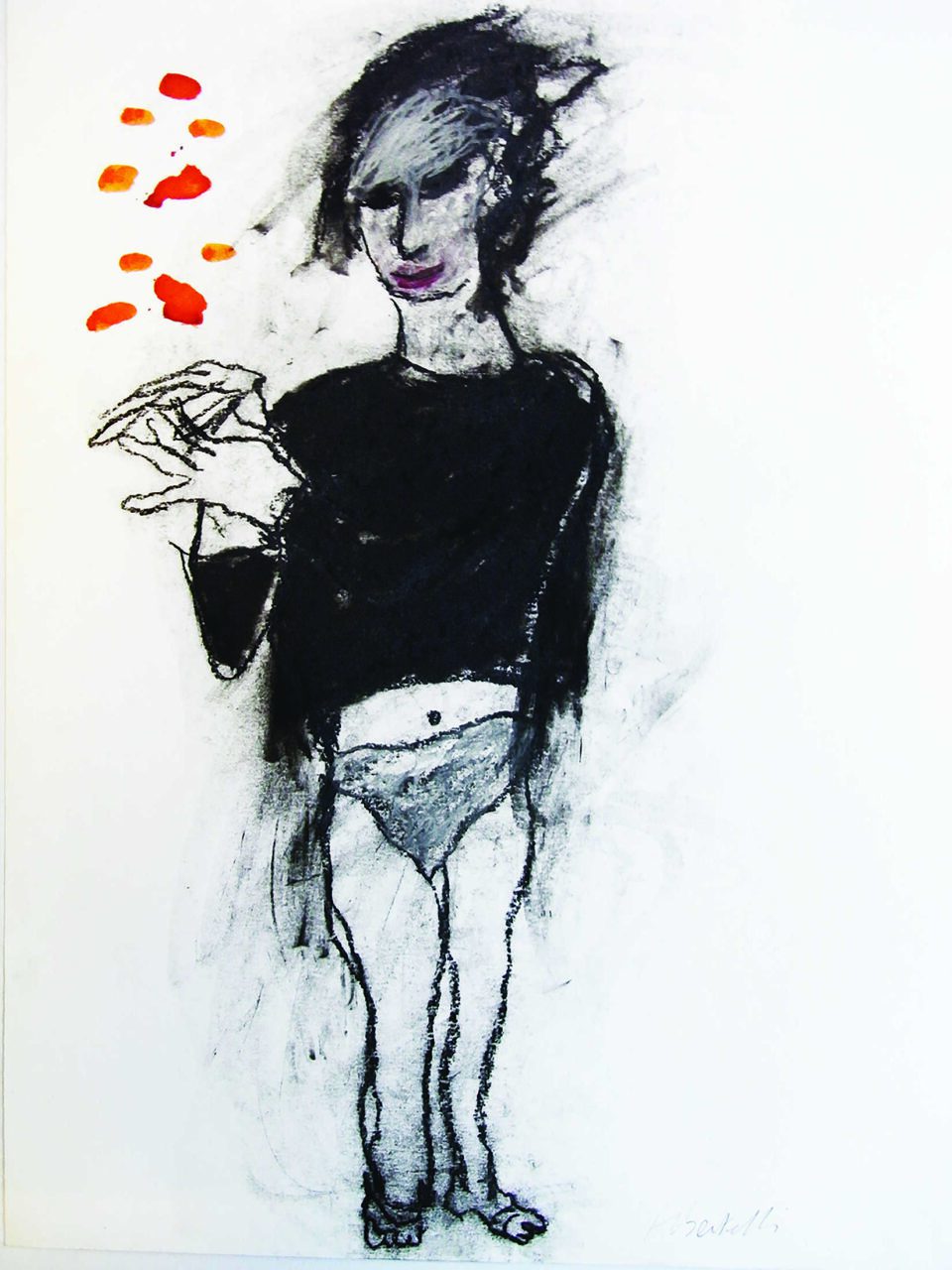 Une femme debout en noir, 50x65 cm