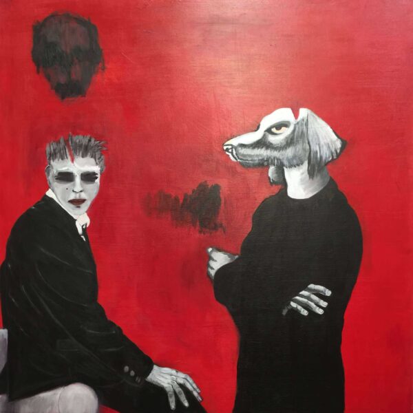 homme au chien, 100x100 cm