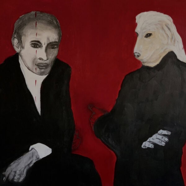 L'homme au chien, 2021, 89 x 116 cm, huile et acrylique sur toile
