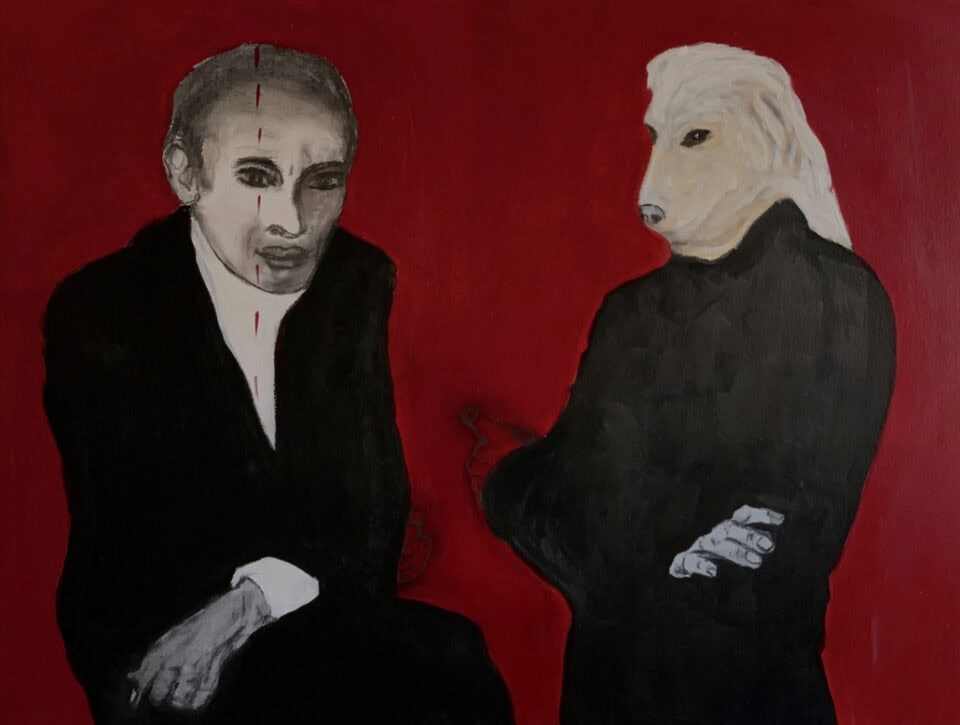 L'homme au chien, 2021, 89 x 116 cm, huile et acrylique sur toile
